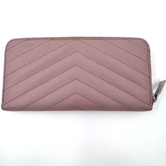 YSL Laurent Pink Sakura Chevron Zippy Continental Wallet SHW Full Set - Picture 3 of 8
